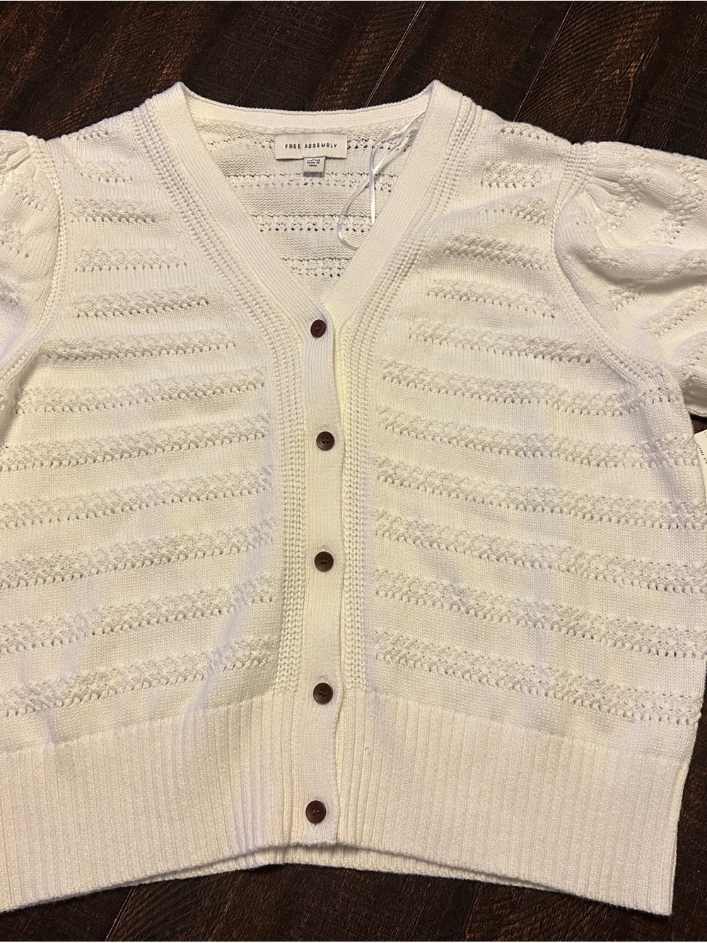 Free Assembly Cream Knit Button-Front Cardigan